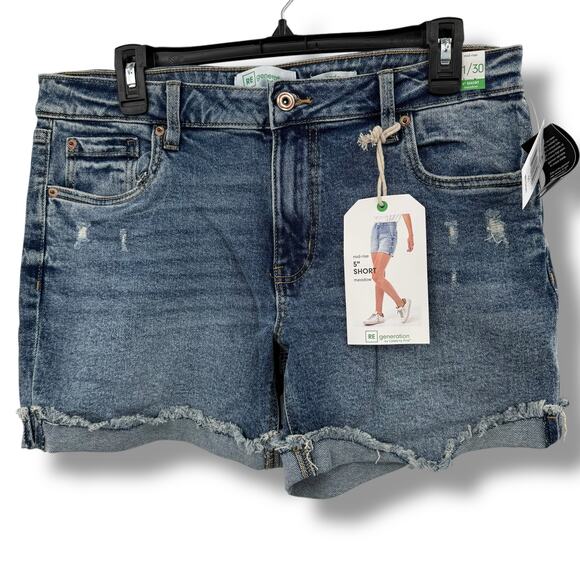 NEW Celebrity Pink Denim Shorts Size 11 Mid Rise Blue Jean Cuffed Distressed - Picture 1 of 6